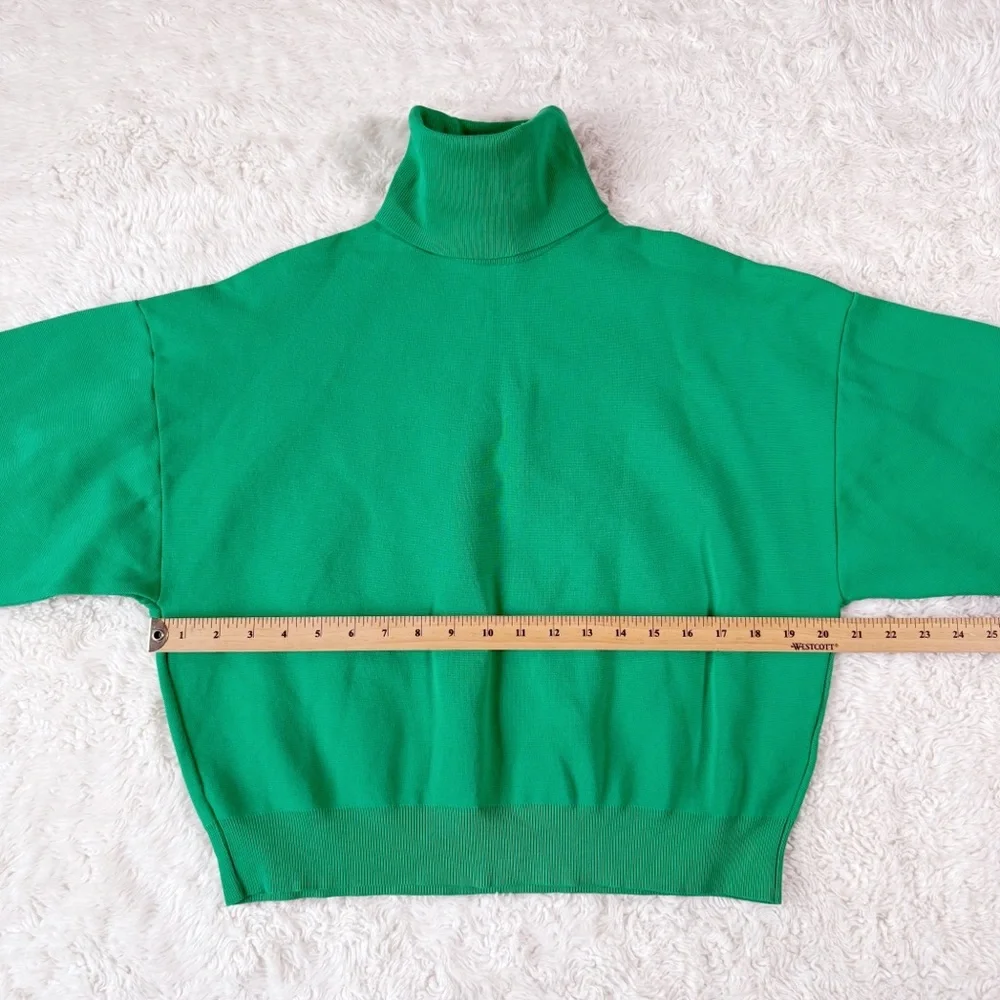 Zara Woman Green Oversized Knit Turtleneck Sweater SMALL Classic Preppy - Picture 6 of 6